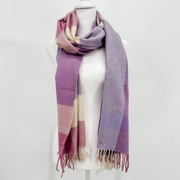 Burberry Scarf Cashmere Authentic Plaid Nova Check Pink Purple White Fringe - Picture 1 of 10